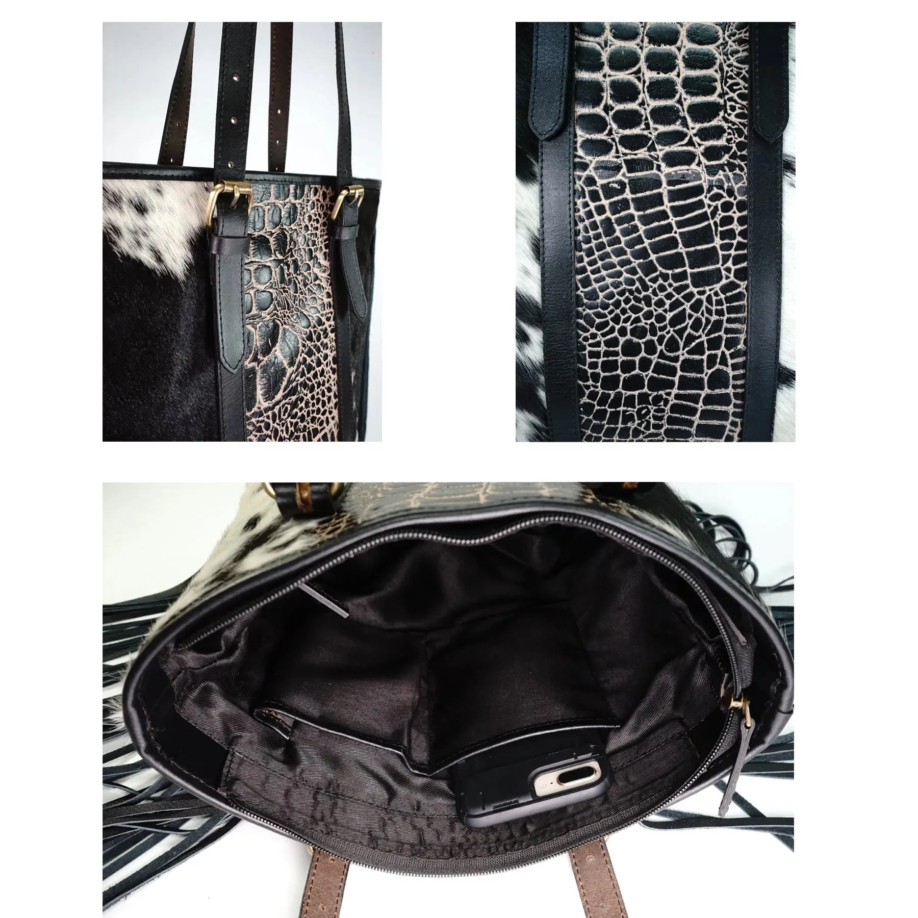 Hair on genius leather hair on cowhide women's tote bag