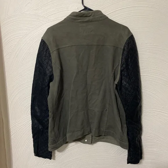 Harley Davidson leather sleeve cotton jacket 2xl womens green black Coat Button
