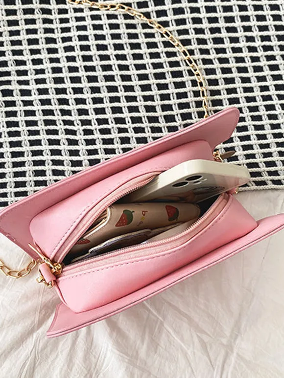Hearts Pattern Lolita Handbag Pink Cross-body Bag PU Leather Lolita Accessories