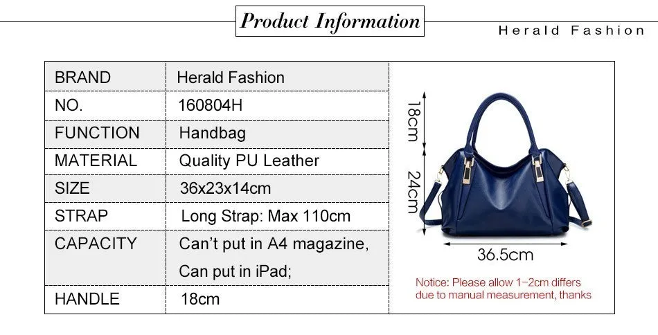 Herald Fashion Luxury Soft Leather Ladies Bag