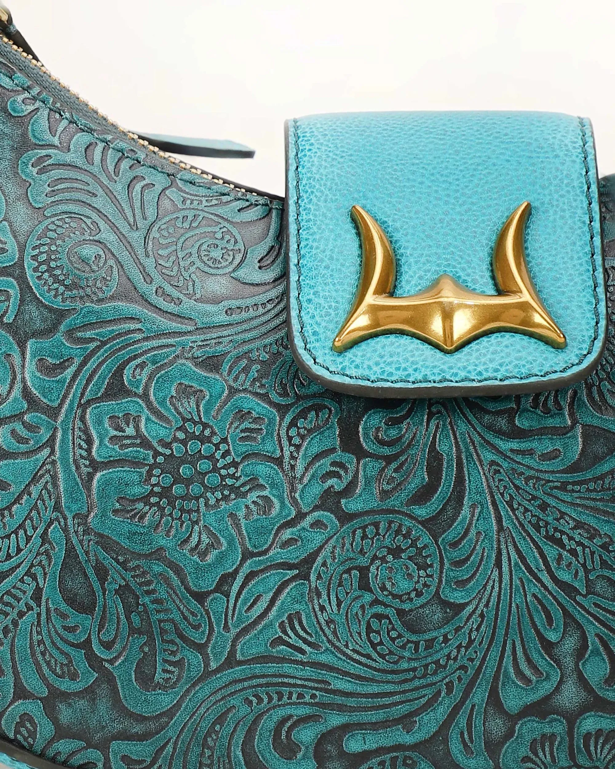 Hobo Medium Purse - Turquoise Floral Leather