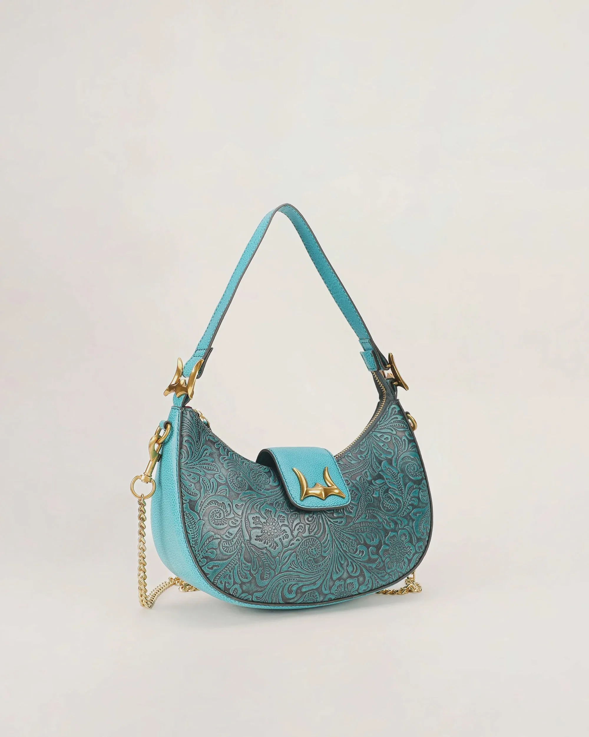 Hobo Medium Purse - Turquoise Floral Leather