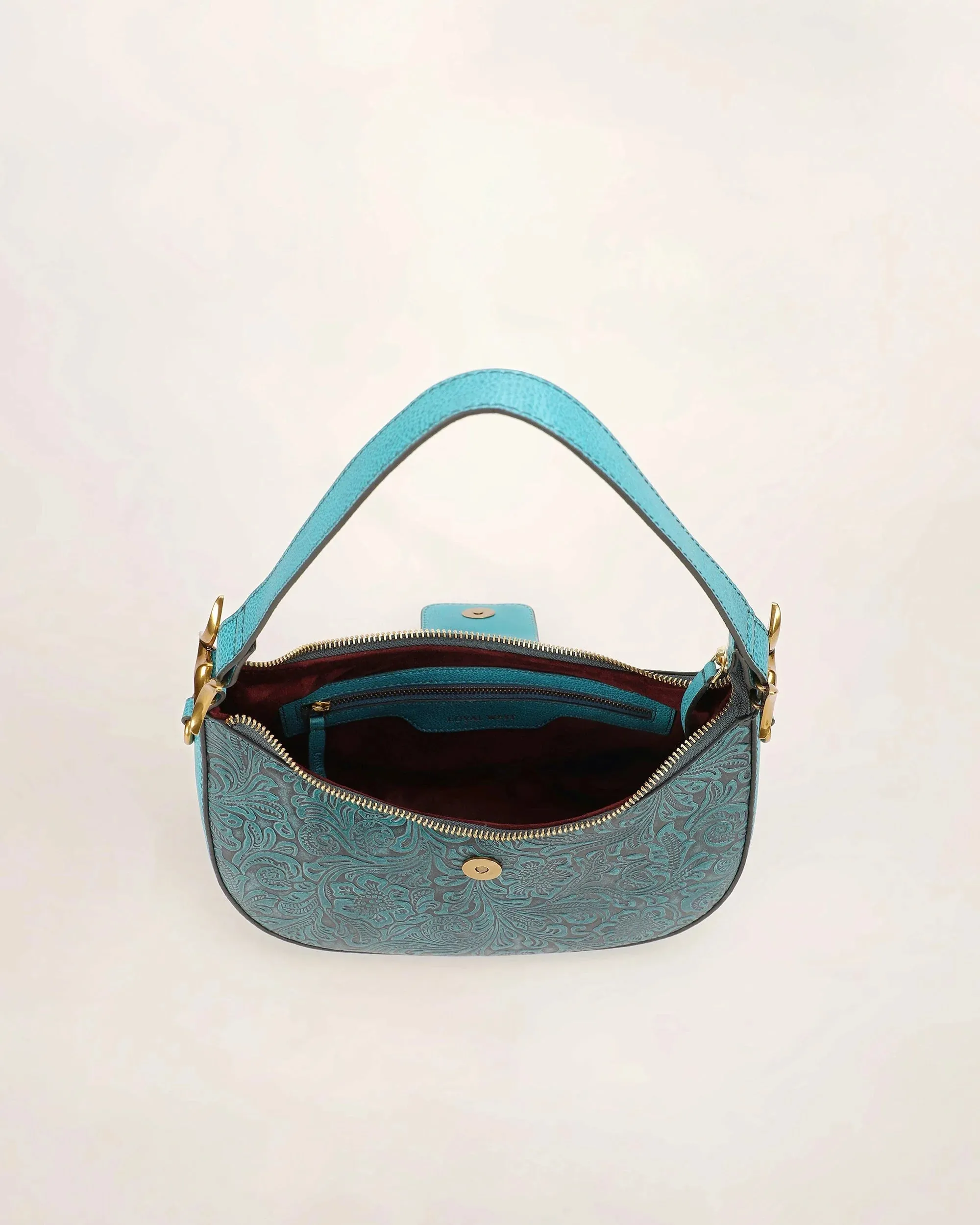 Hobo Medium Purse - Turquoise Floral Leather