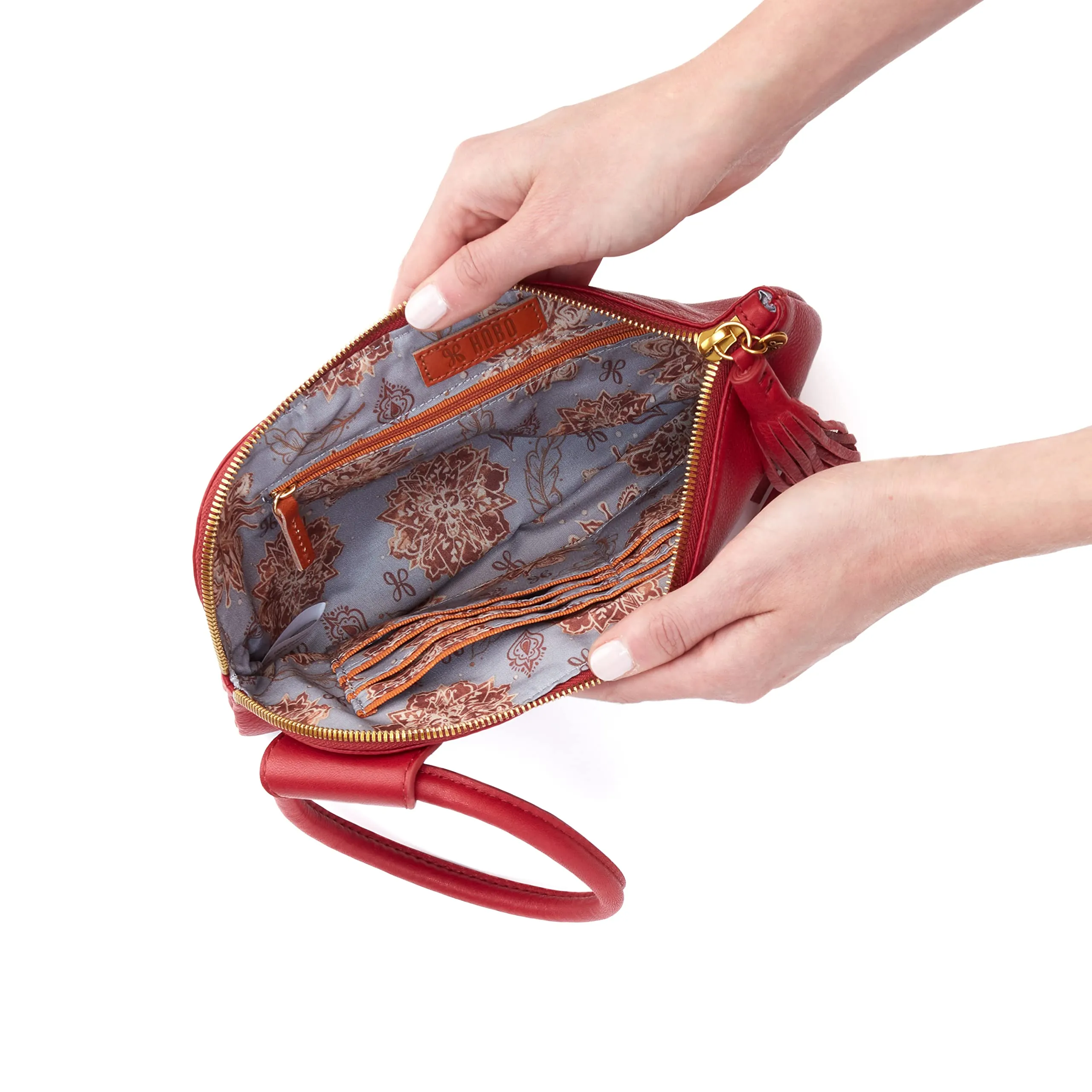 HOBO Sable Leather Wrist Loop Handbags for Women - Polyester Lining, One Interior Slip Pocket, and Six Card Slots Bag Scarlet One Size One Size