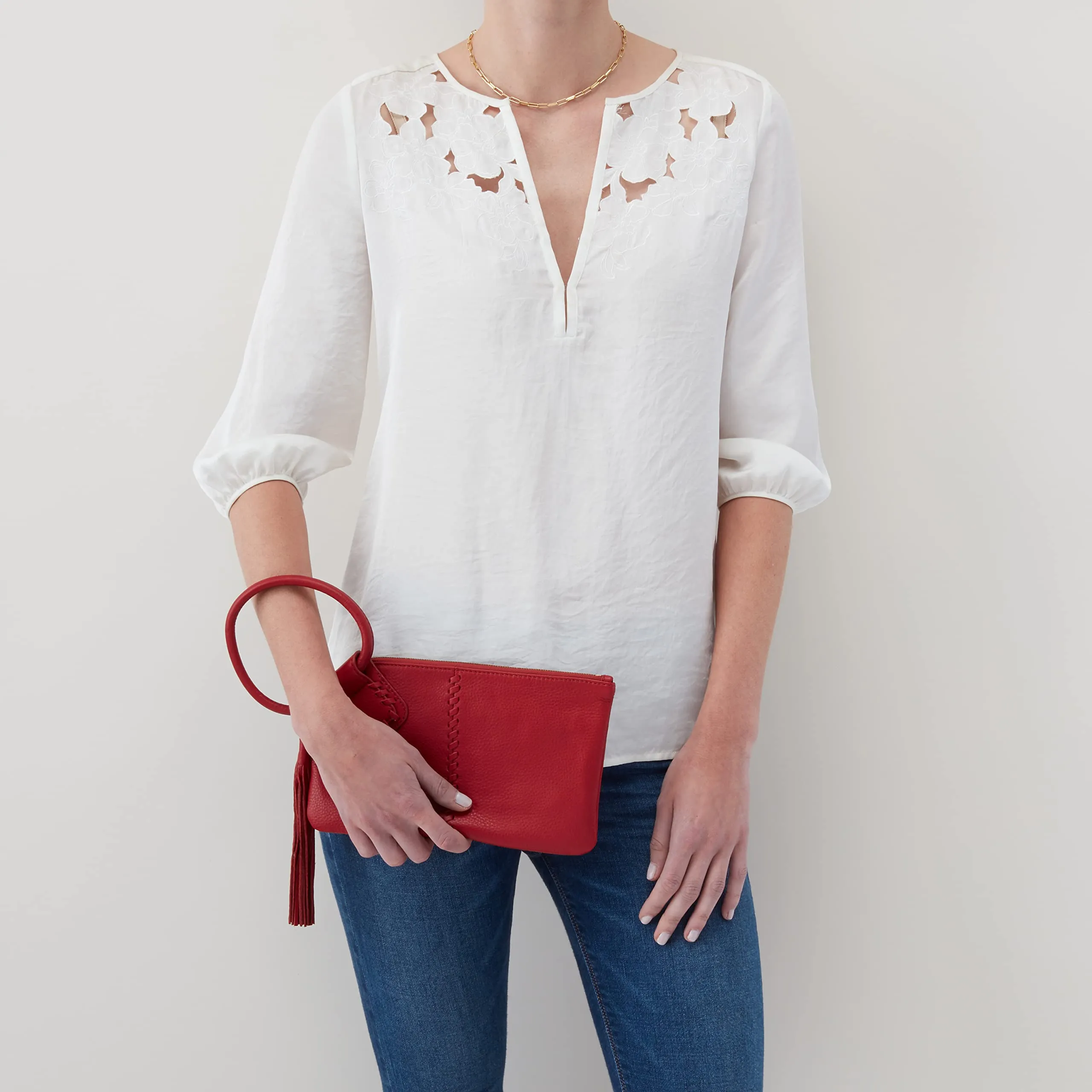 HOBO Sable Leather Wrist Loop Handbags for Women - Polyester Lining, One Interior Slip Pocket, and Six Card Slots Bag Scarlet One Size One Size
