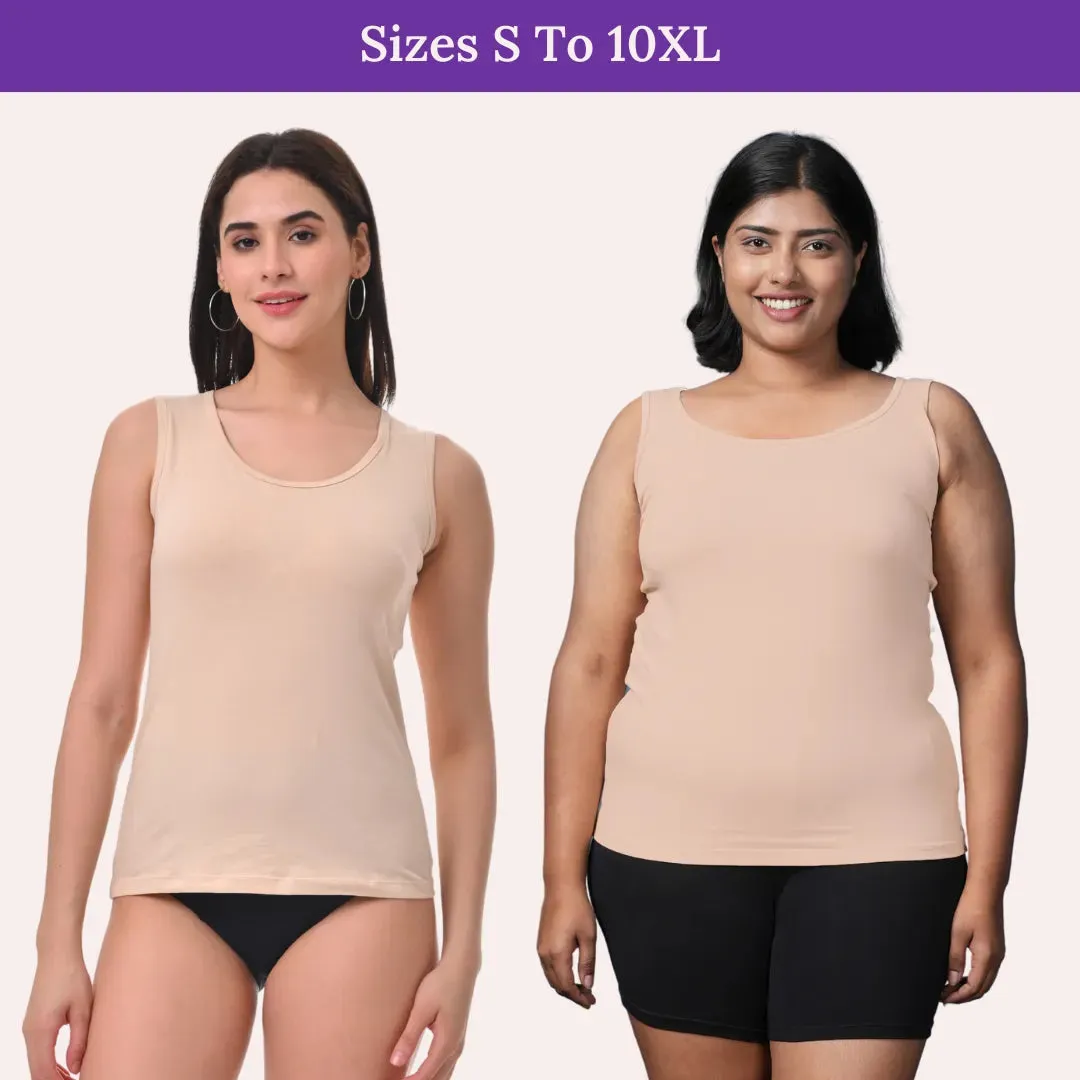 Inner Tank Top | Wide Fabric Shoulder | Round Neckline | Offers Full Coverage | Pack Of 2