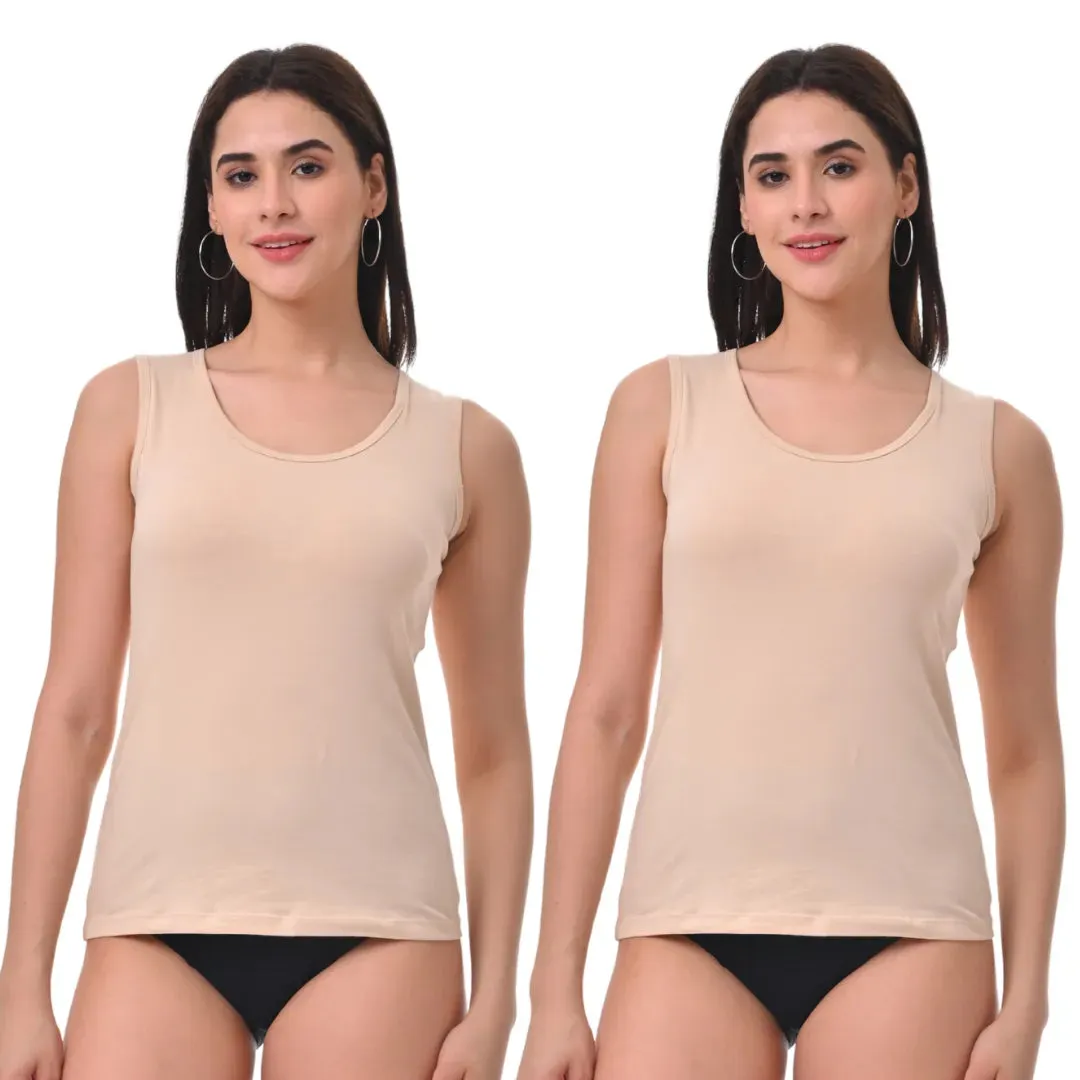 Inner Tank Top | Wide Fabric Shoulder | Round Neckline | Offers Full Coverage | Pack Of 2