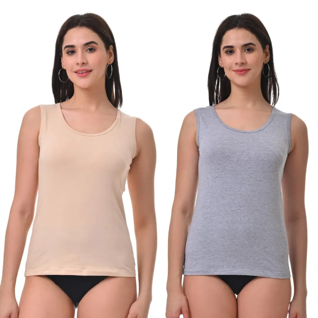 Inner Tank Top | Wide Fabric Shoulder | Round Neckline | Offers Full Coverage | Pack Of 2