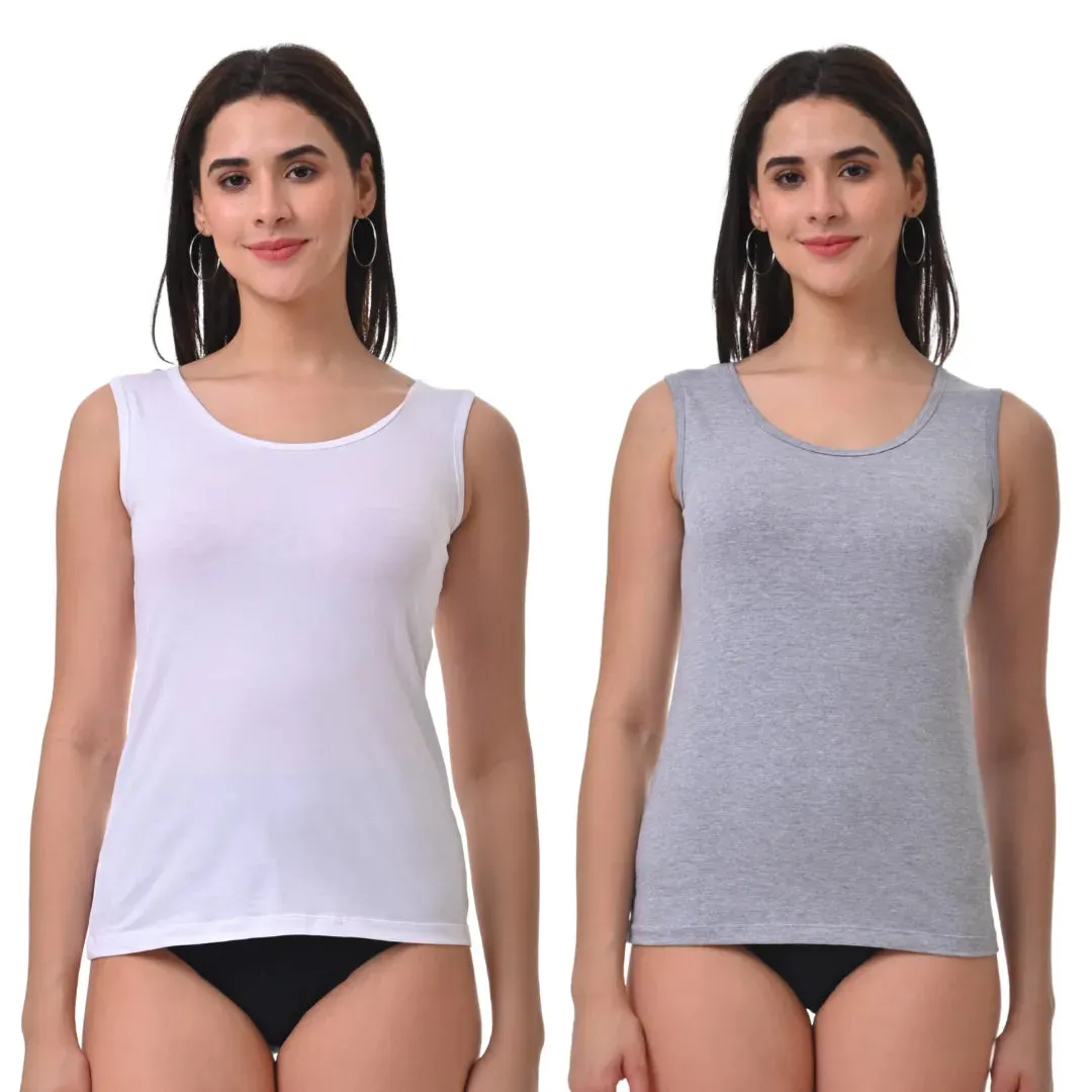 Inner Tank Top | Wide Fabric Shoulder | Round Neckline | Offers Full Coverage | Pack Of 2