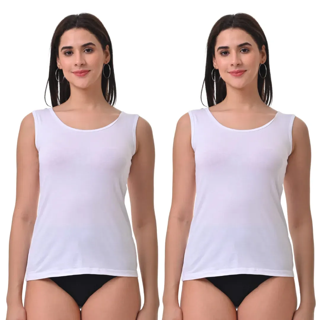 Inner Tank Top | Wide Fabric Shoulder | Round Neckline | Offers Full Coverage | Pack Of 2