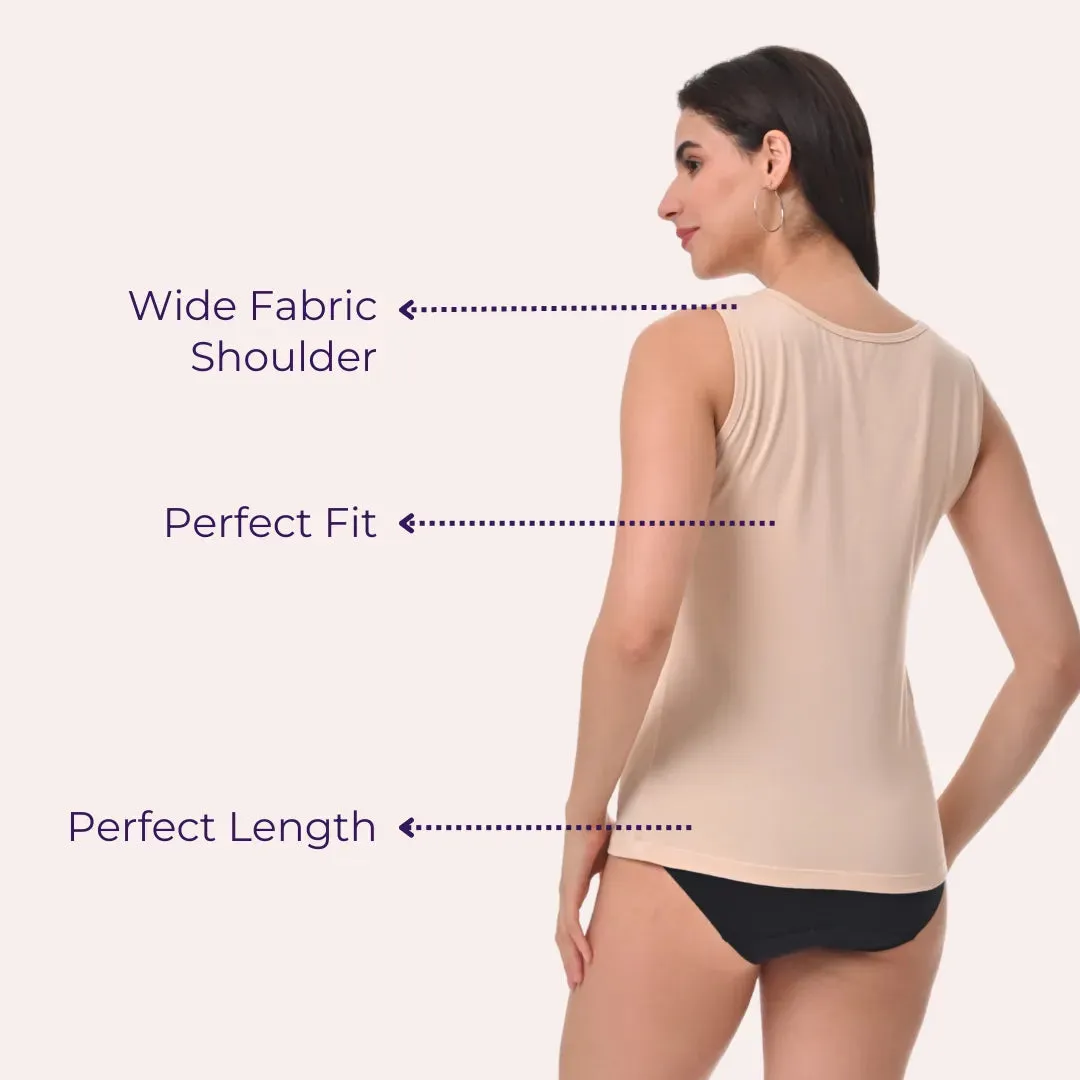 Inner Tank Top | Wide Fabric Shoulder | Round Neckline | Offers Full Coverage | Pack Of 2