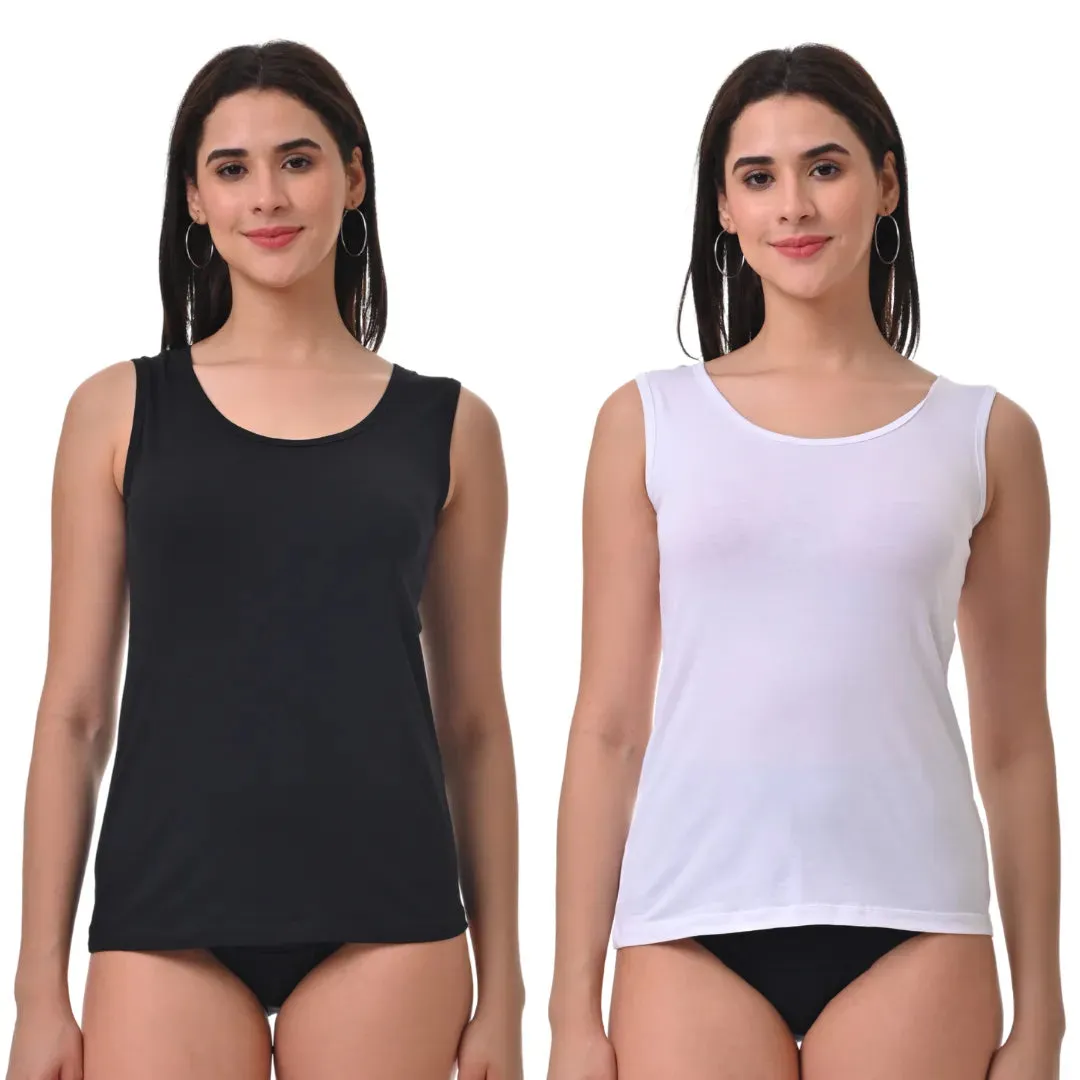 Inner Tank Top | Wide Fabric Shoulder | Round Neckline | Offers Full Coverage | Pack Of 2