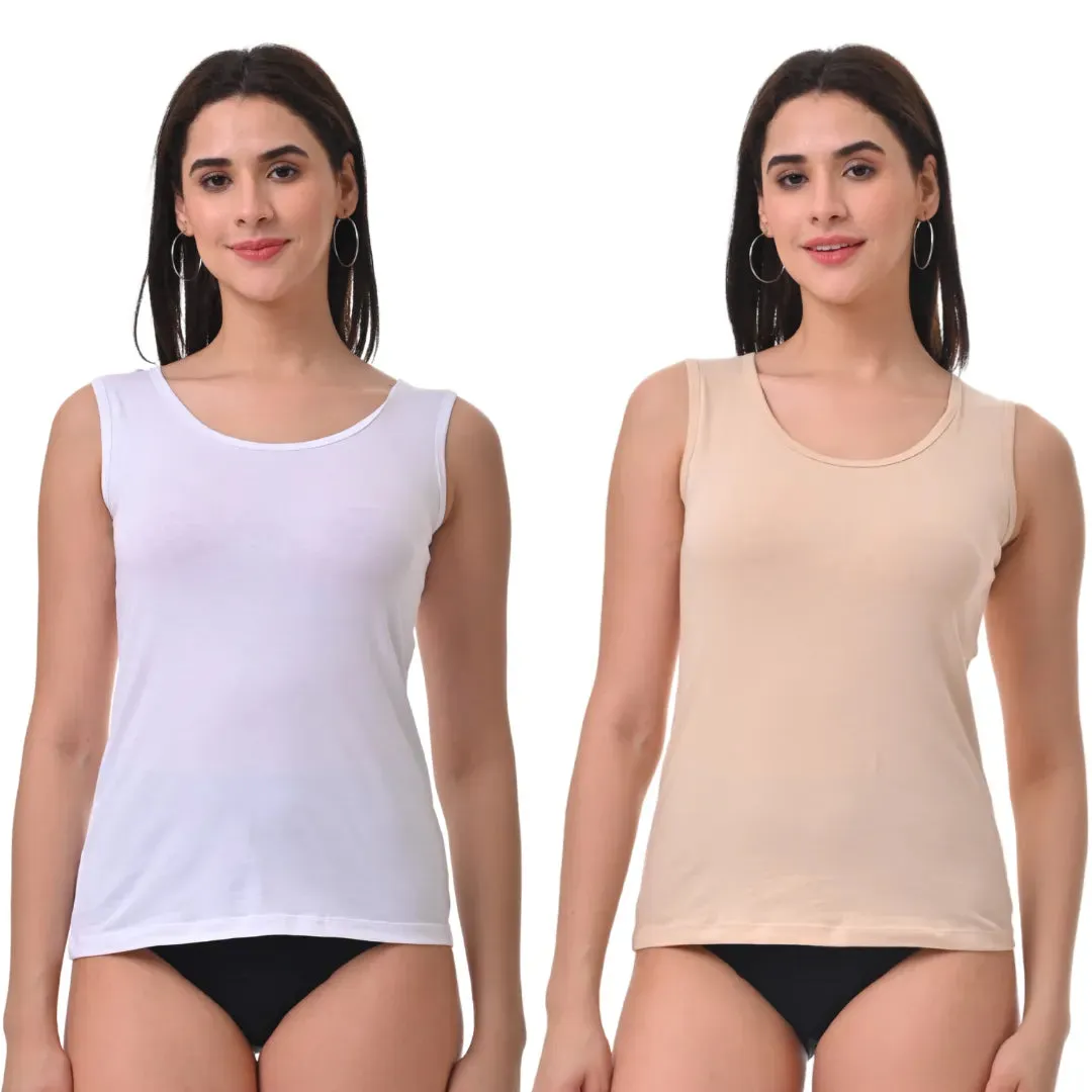 Inner Tank Top | Wide Fabric Shoulder | Round Neckline | Offers Full Coverage | Pack Of 2