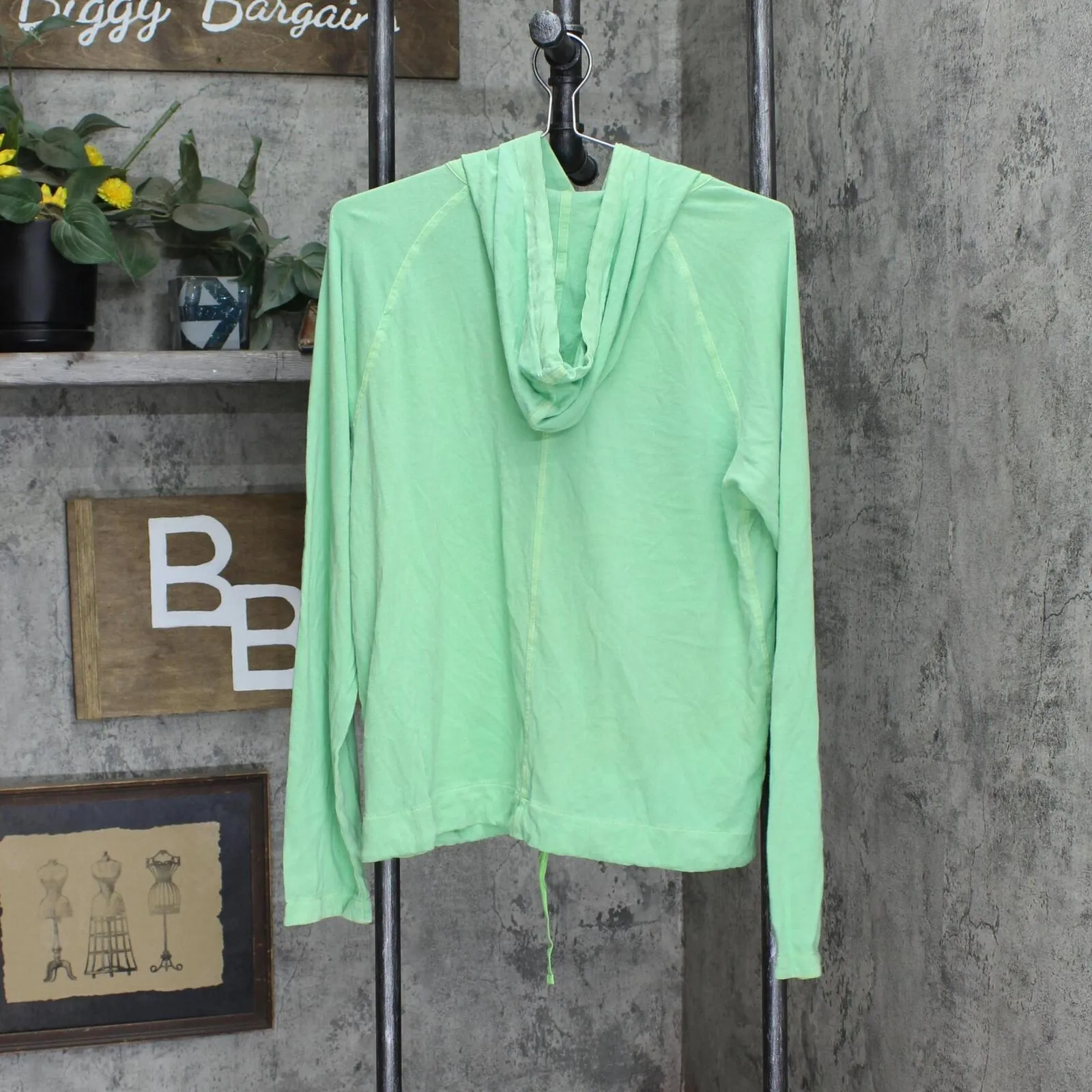 J. Crew Womens Lightweight Henley Long Sleeve Hooded Shirt Top Green XL