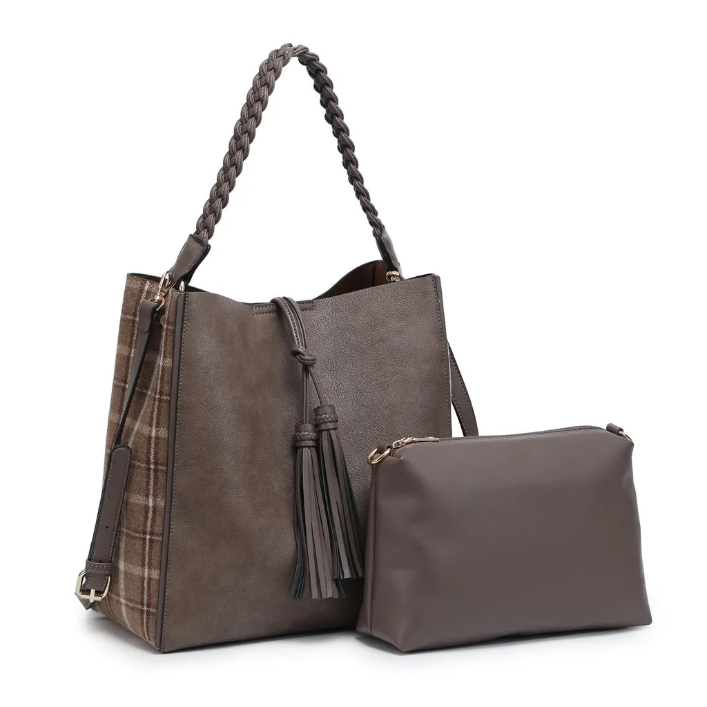 Jen & Co.® Dina Plaid Contrast Tote w/ Tassel