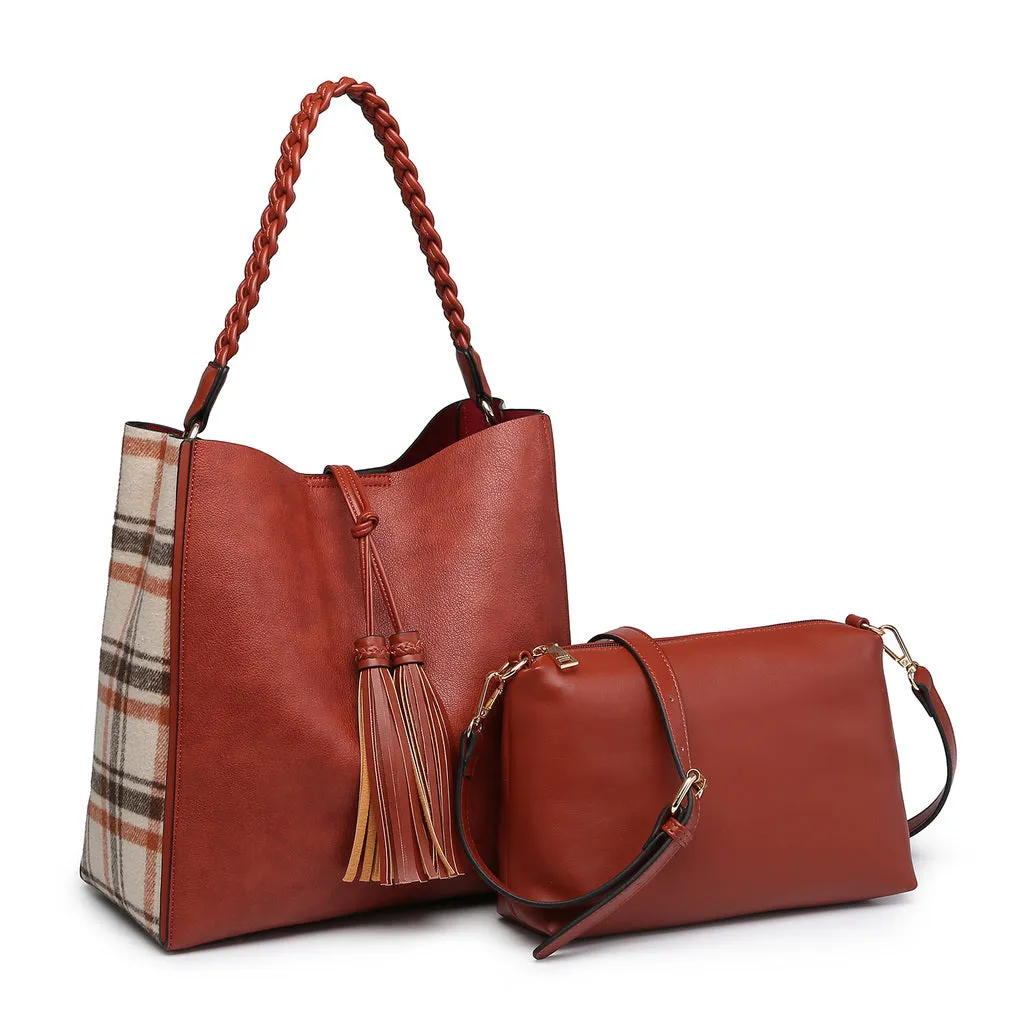 Jen & Co.® Dina Plaid Contrast Tote w/ Tassel