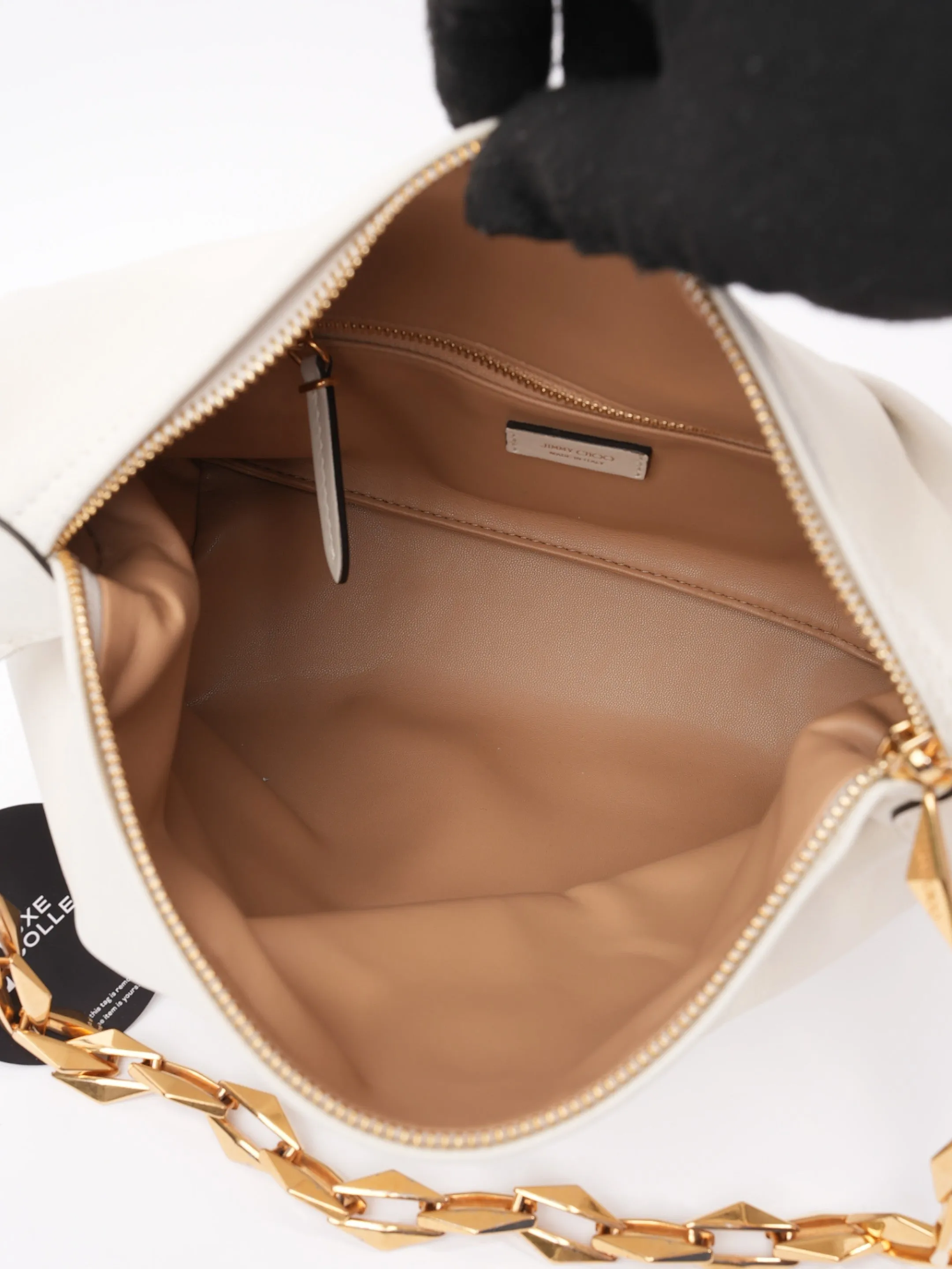Jimmy Choo Diamond Soft Hobo White Leather Small