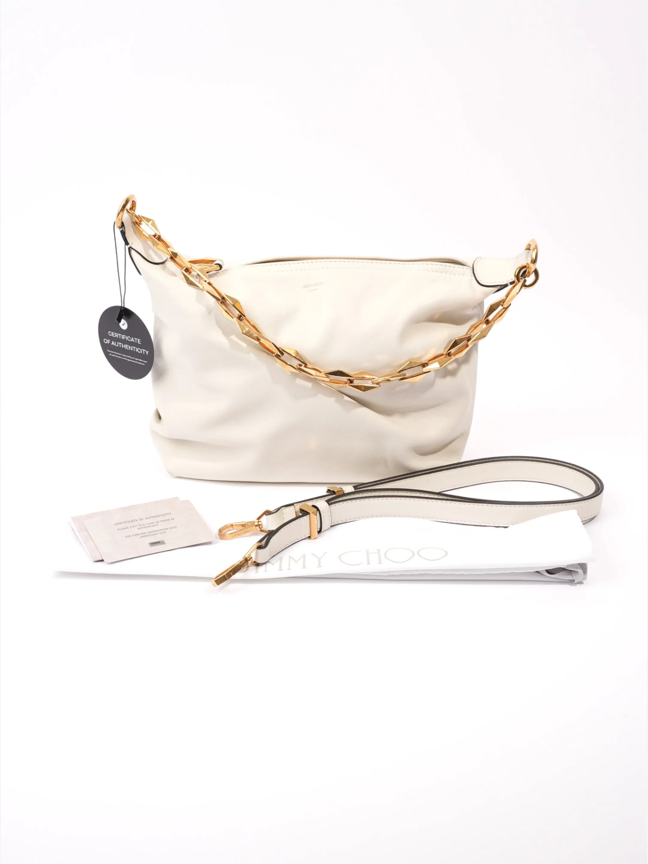Jimmy Choo Diamond Soft Hobo White Leather Small