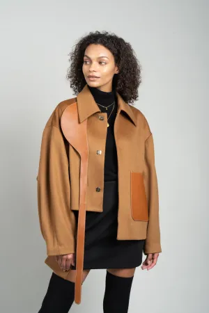 JL070A GV-cut Vegan Leather Detailed Jacket