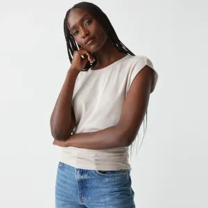 Joni Crew Neck Power Shoulder Top