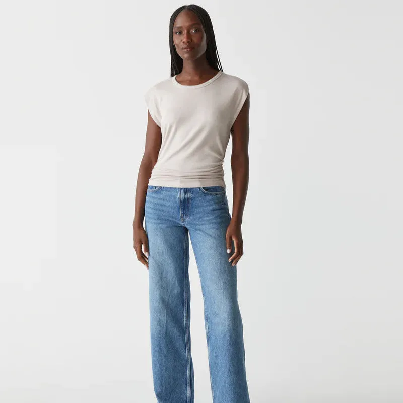 Joni Crew Neck Power Shoulder Top