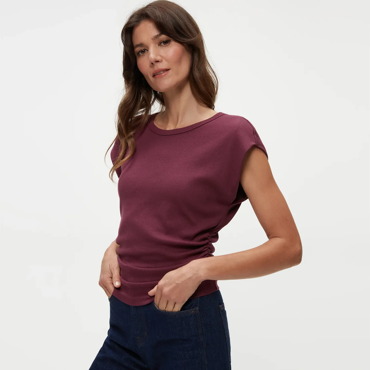 Joni Crew Neck Power Shoulder Top