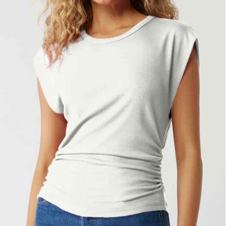 Joni Crew Neck Power Shoulder Top