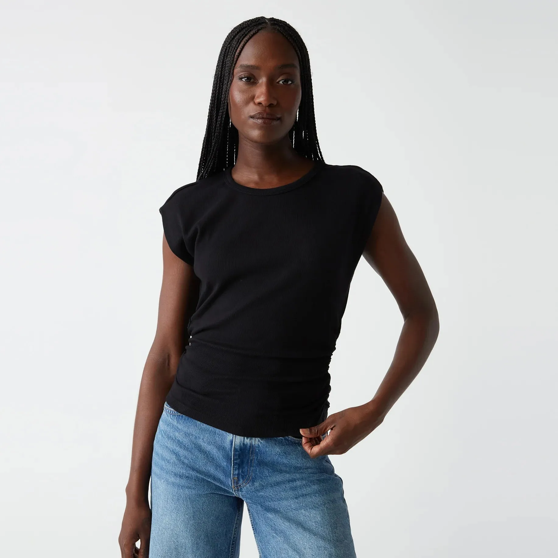 Joni Crew Neck Power Shoulder Top