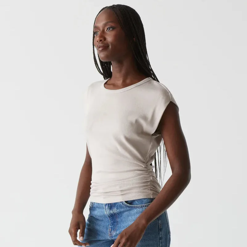 Joni Crew Neck Power Shoulder Top