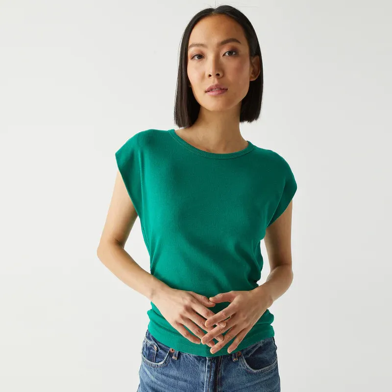 Joni Crew Neck Power Shoulder Top