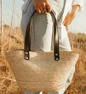 Jude Straw Tote with Leather Handles