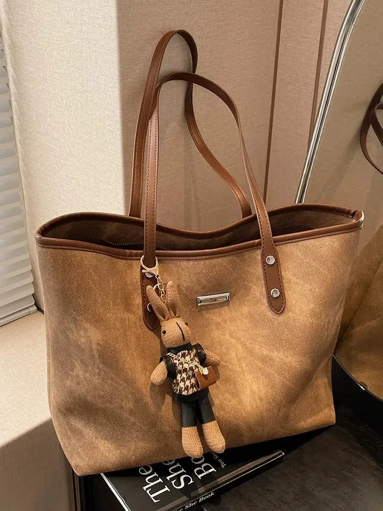 Keychain Charm Leather Accent Tote Bag