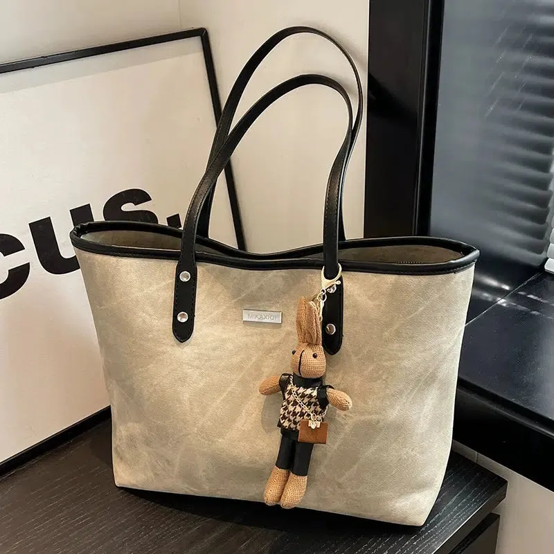 Keychain Charm Leather Accent Tote Bag