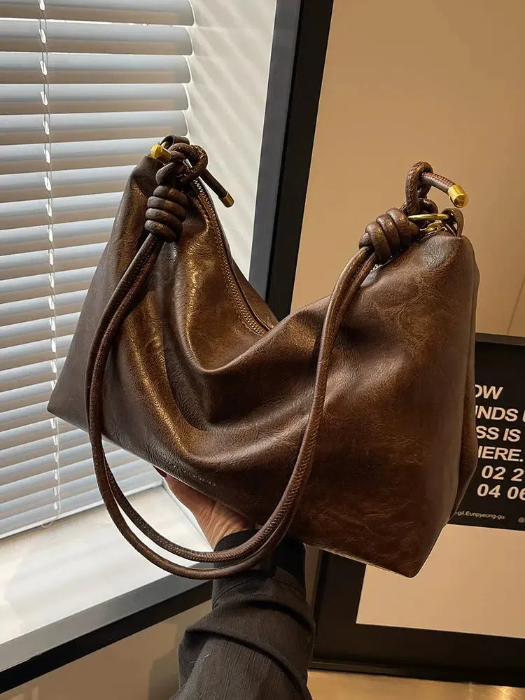 Knotted Handle Leather Tote Bag