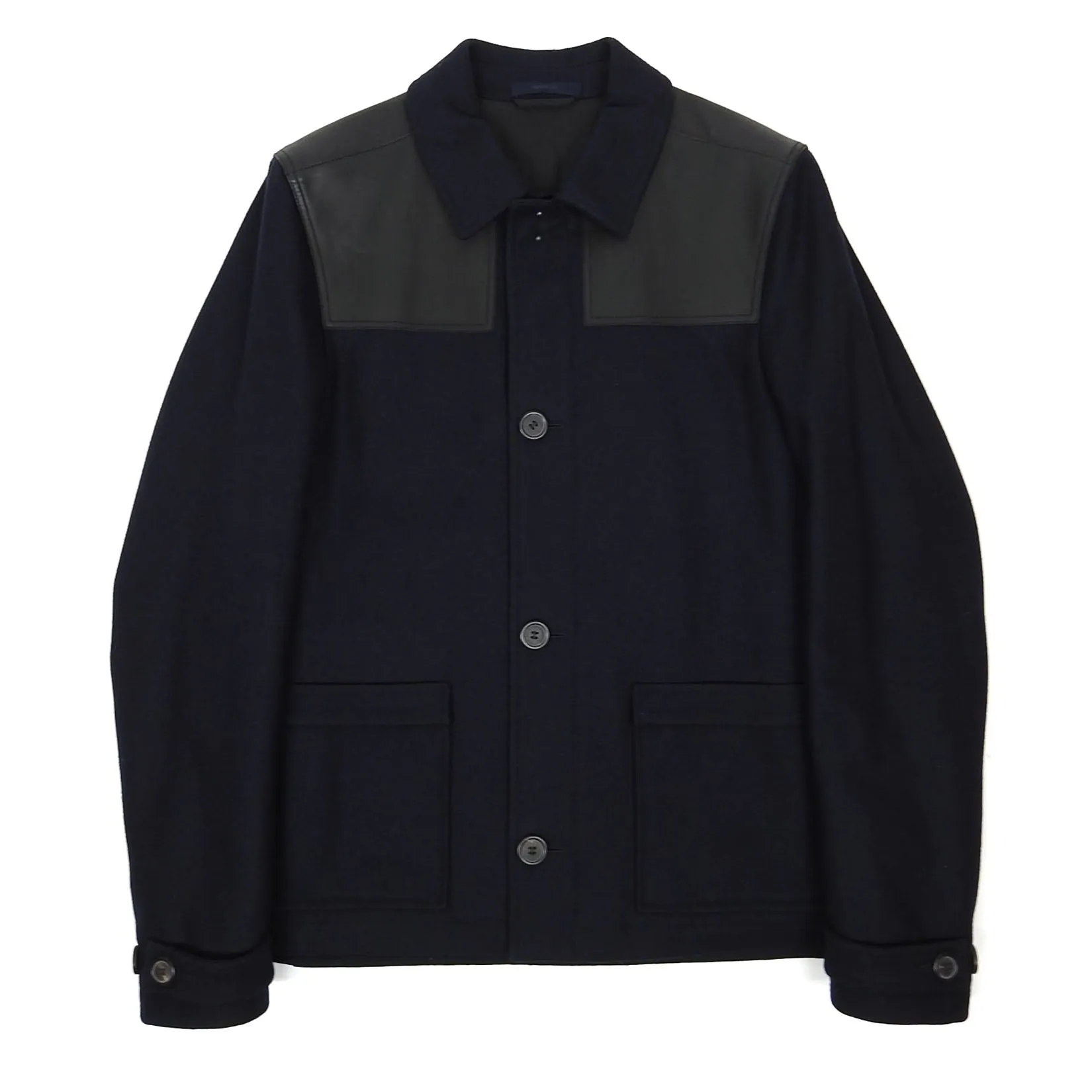 Lanvin Navy/Black Wool/Leather Jacket Size 48