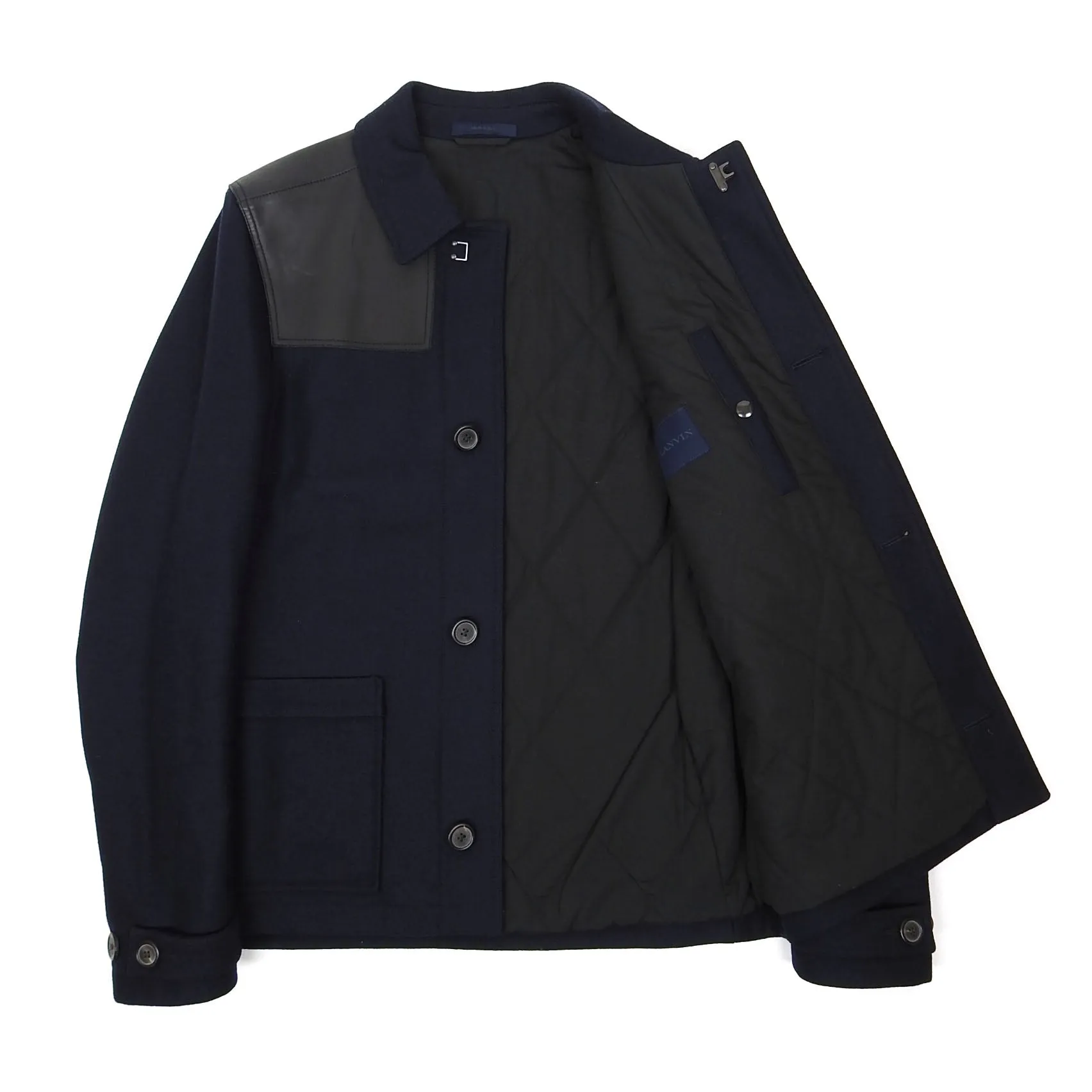 Lanvin Navy/Black Wool/Leather Jacket Size 48