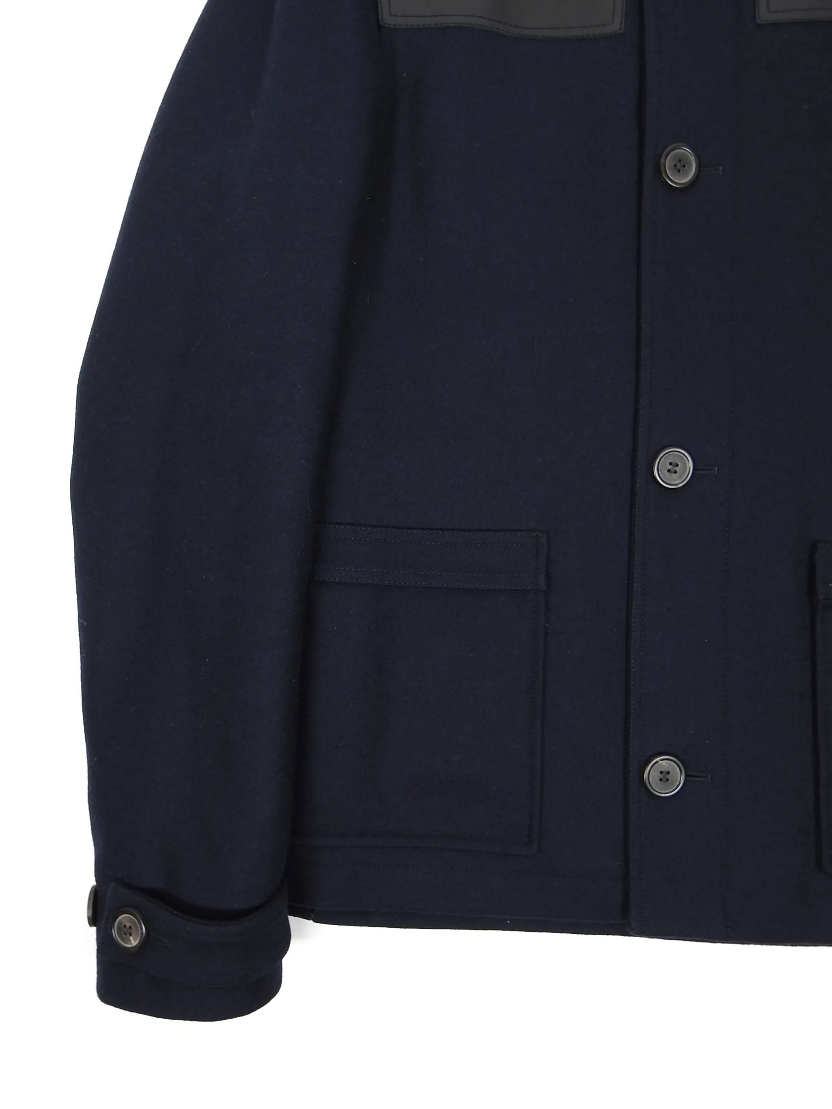 Lanvin Navy/Black Wool/Leather Jacket Size 48