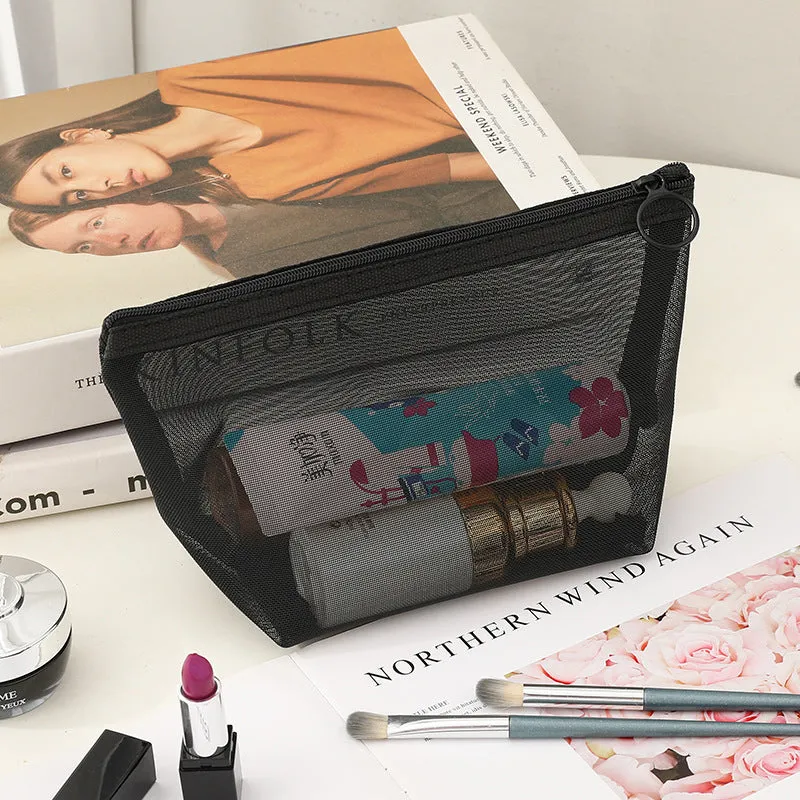 Large Transparent Black Fabric Wash Hollow Cosmetic Bags
