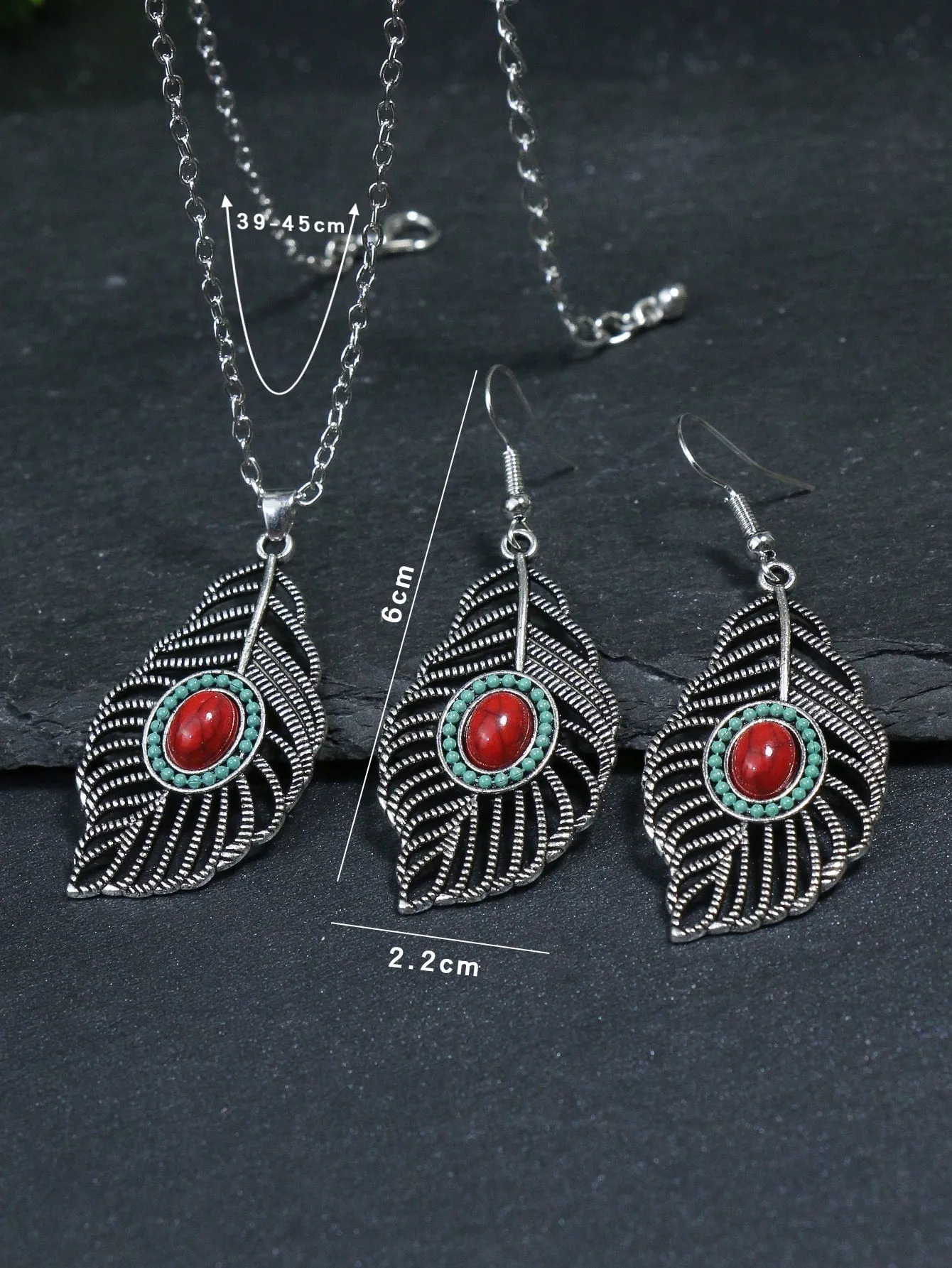Leaf Charm Necklace & Drop Earrings Set - Multicolor - FD ⚡