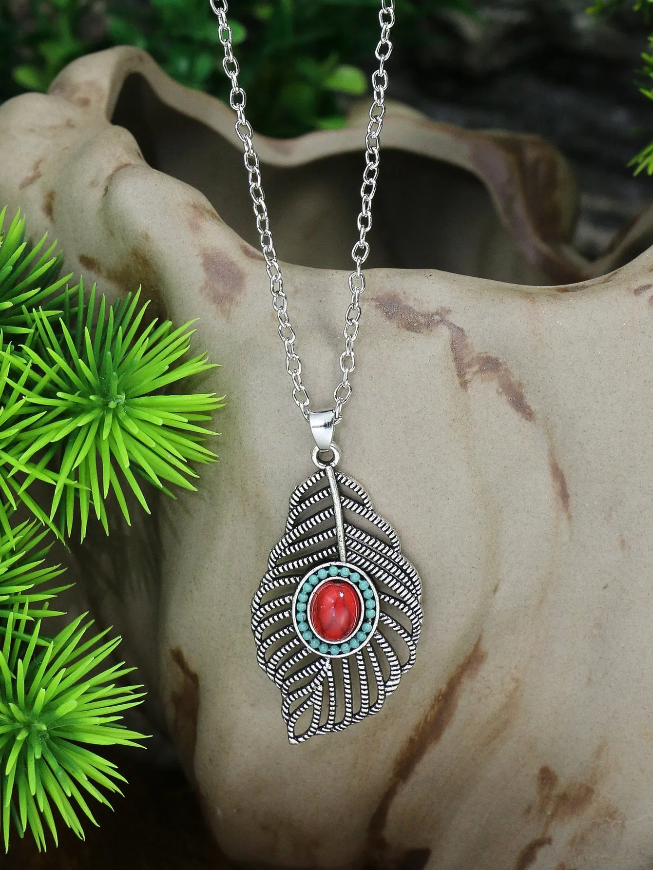 Leaf Charm Necklace & Drop Earrings Set - Multicolor - FD ⚡