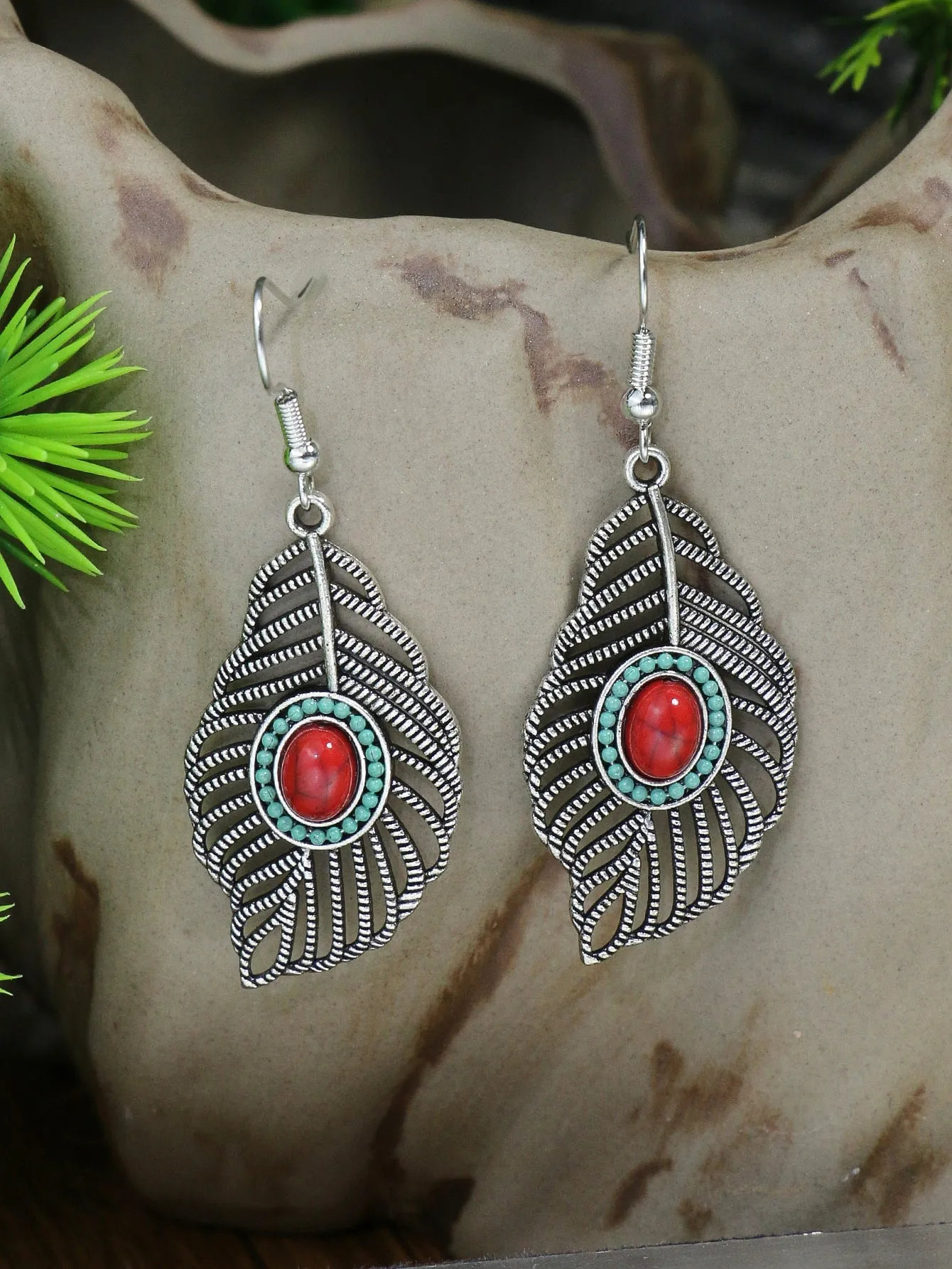 Leaf Charm Necklace & Drop Earrings Set - Multicolor - FD ⚡