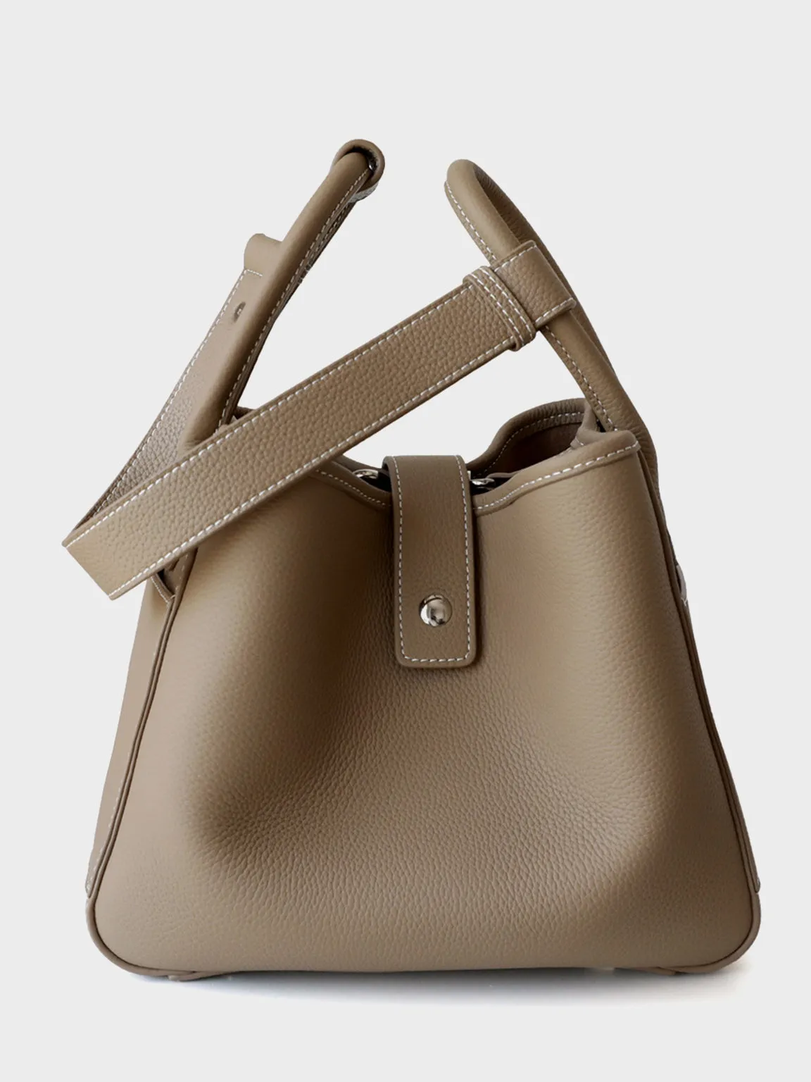 Leather Bucket Bag Top Handle Basket Bag Open-top Tote Bag