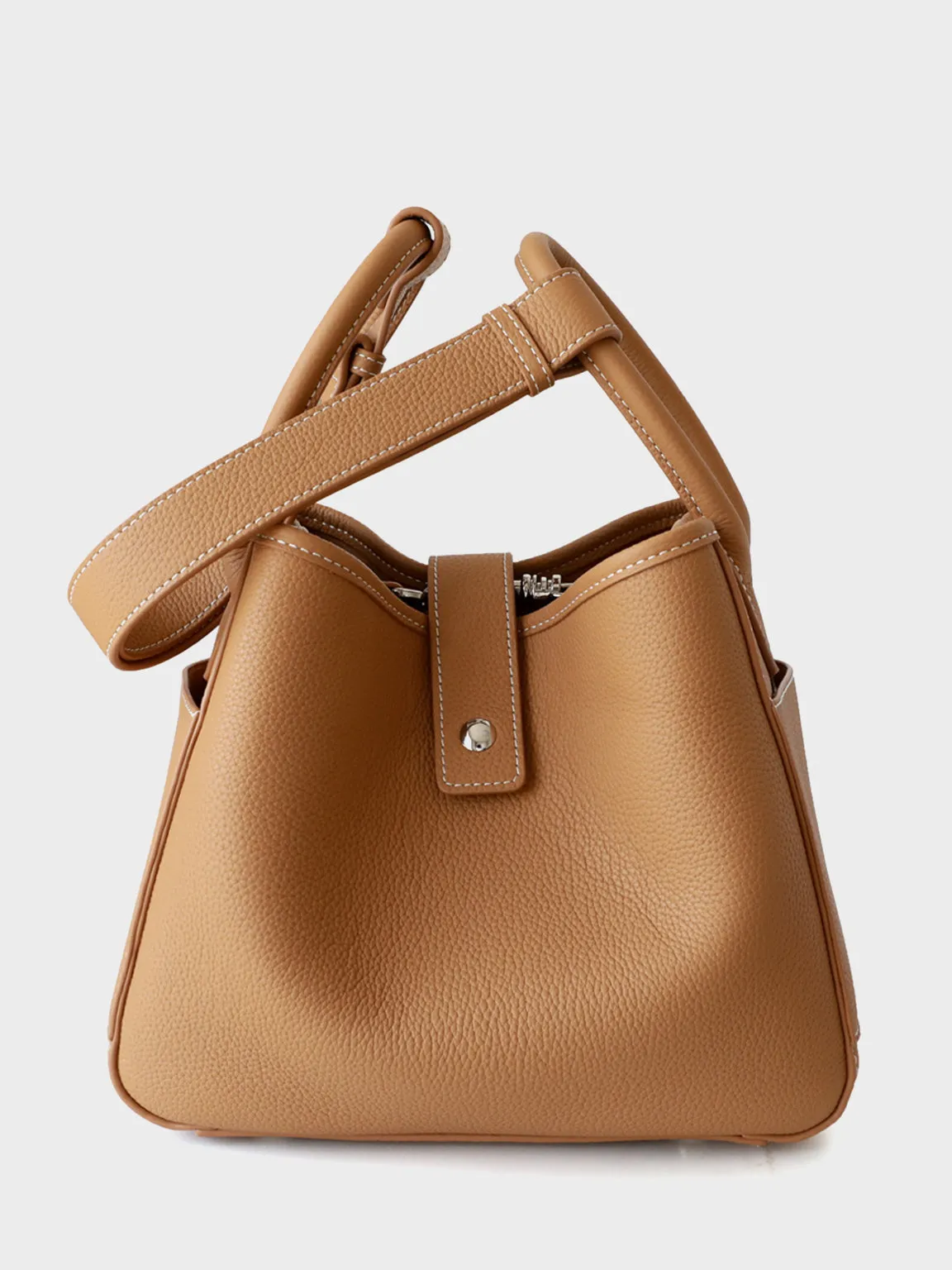 Leather Bucket Bag Top Handle Basket Bag Open-top Tote Bag