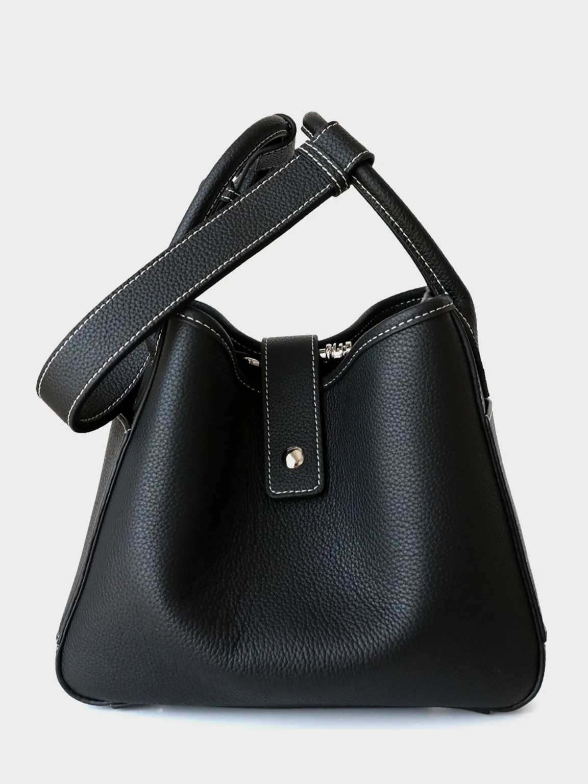 Leather Bucket Bag Top Handle Basket Bag Open-top Tote Bag