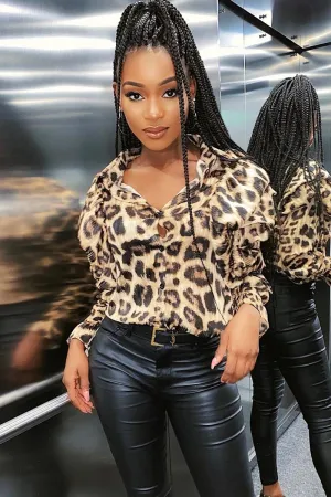 Leopard Sheer Ruffle Shoulder Shirt - Jacky