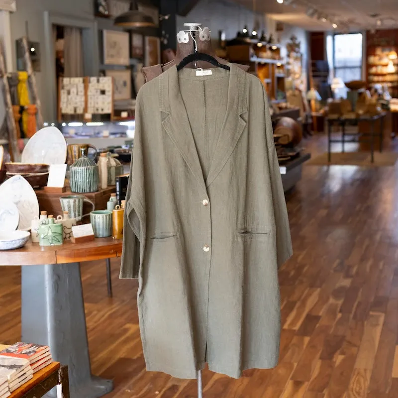 Long Blazer Jacket in Green Cotton