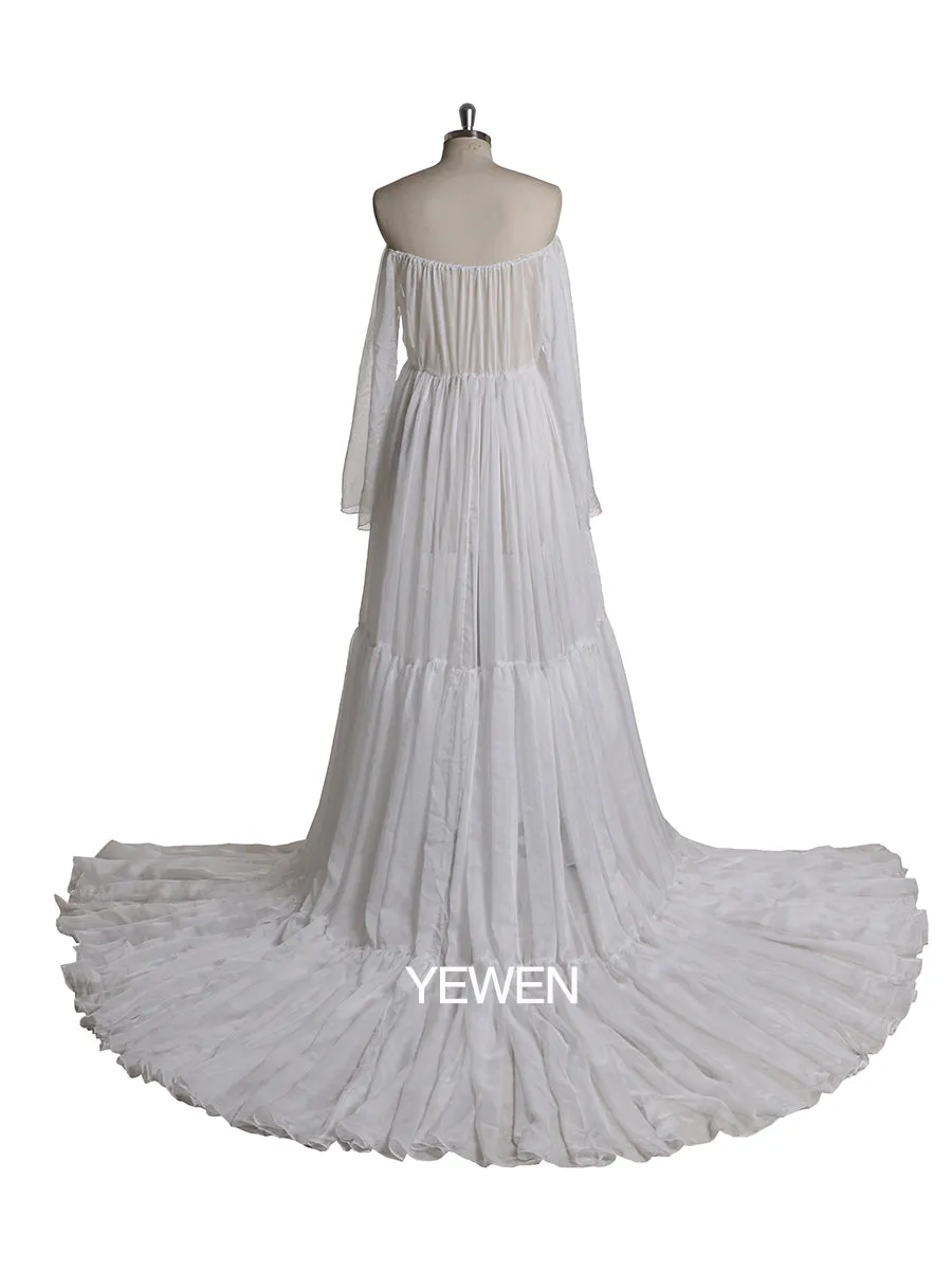 Long Sleeve Off Shoulder Casual Pleated Maternity Dress