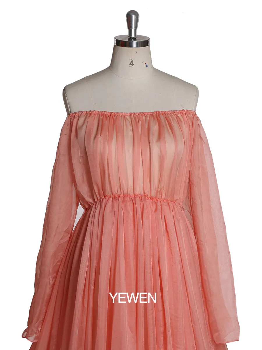 Long Sleeve Off Shoulder Casual Pleated Maternity Dress