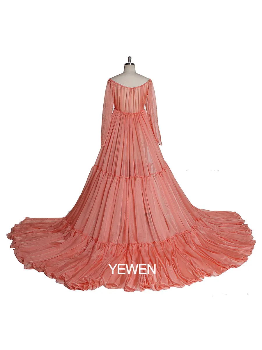 Long Sleeve Off Shoulder Casual Pleated Maternity Dress