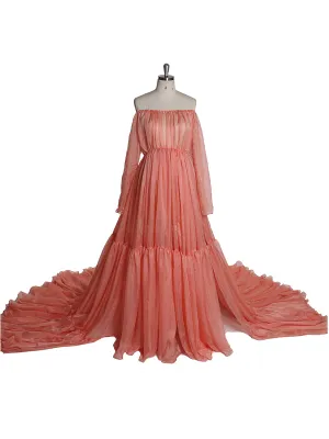 Long Sleeve Off Shoulder Casual Pleated Maternity Dress